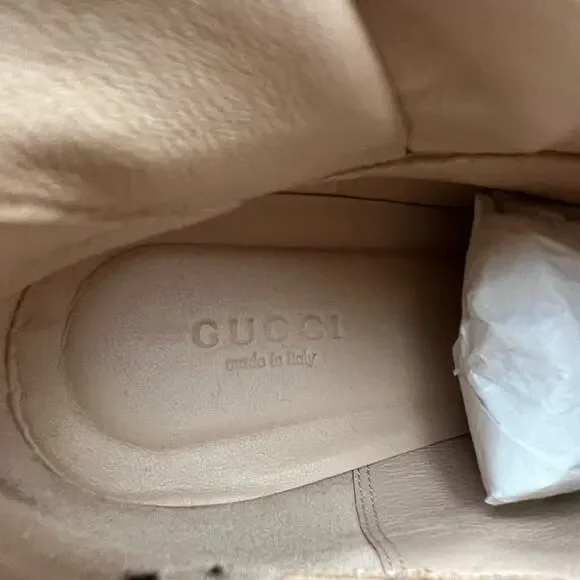 GUCCI Indya GG Pleated Accent Ankle Booties EU 39 US 9 Neutral Leather Heel Boot - Picture 11 of 12